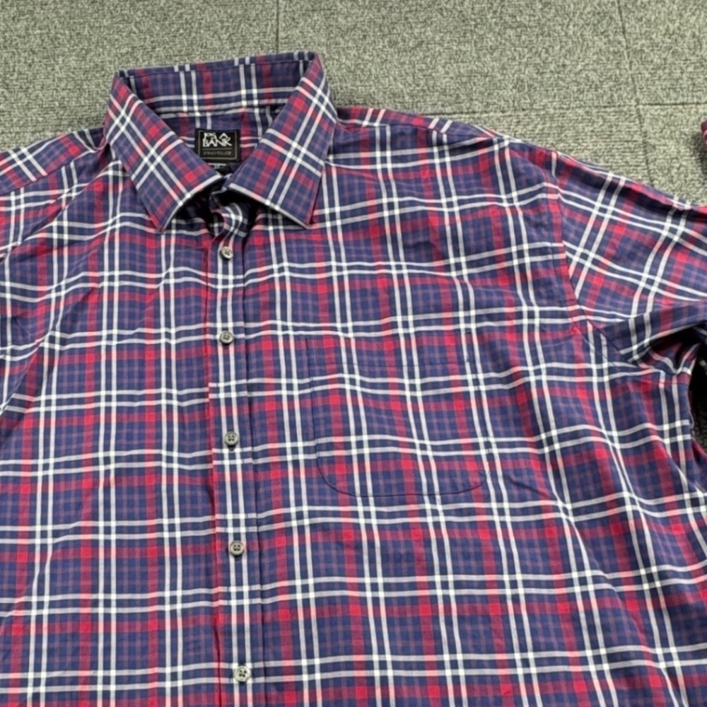 Jos. A. Bank Traveler Shirt Mens XXL Red Blue Plaid Cotton Traditional Fit L/S